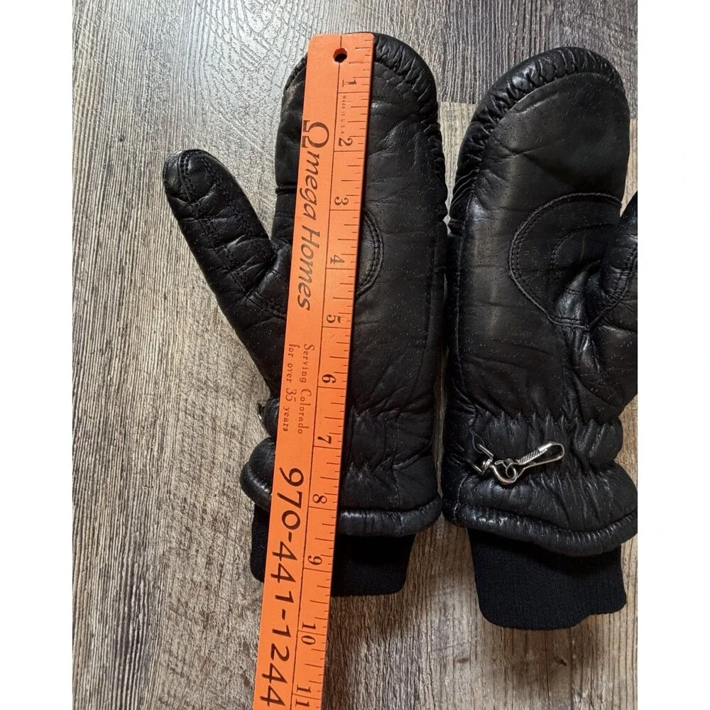 Vintage Conroy Leather Mittens Womens Small Black Insulated Winter Gloves